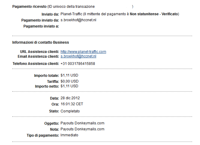 Pagamento Donkeymails dicembre 2012